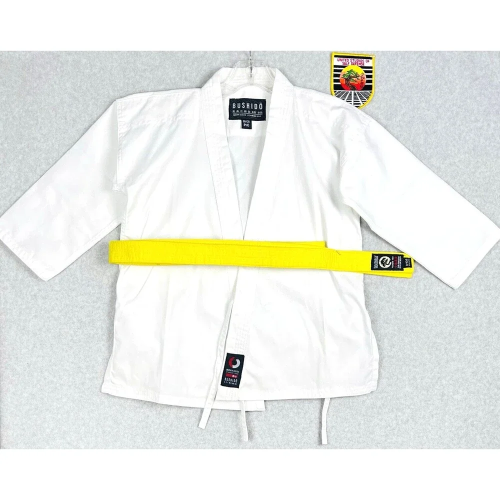 Bushido Kids 00/120 White Karate Gi Uniform Yellow Belt Martial Arts Taekwondo